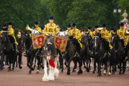 Queen Elizabeth 90th birthday: mounted cavalry parading at Trooping the Colour, London