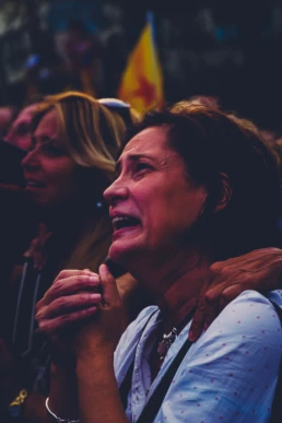 Catalan independence referendum 2017: emotional reaction in the crowd during Puigdemont's speech
