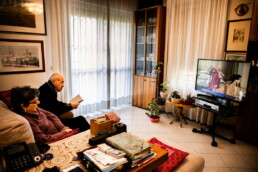 Easter lockdown Bologna: a resident follows the streamed Easter Mass at home during Covid-19 restrictions